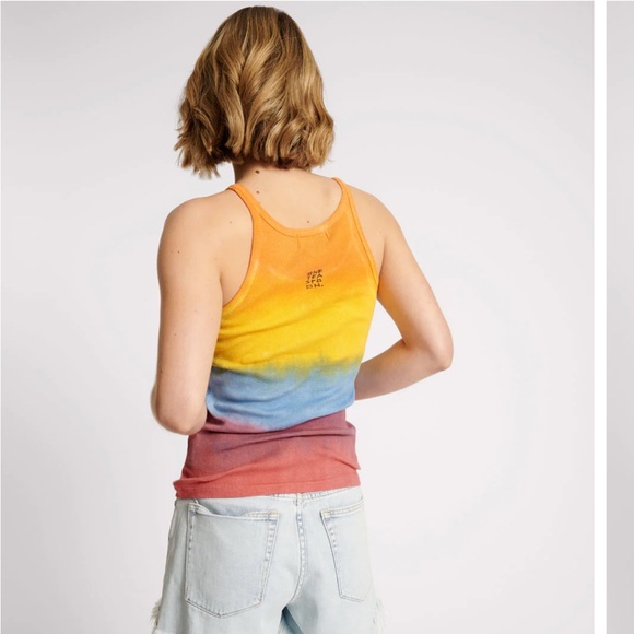 One Teaspoon Tie Dye SUNSET STRIPE RIB SINGLET Bower Bird Logo Small - Picture 16 of 16